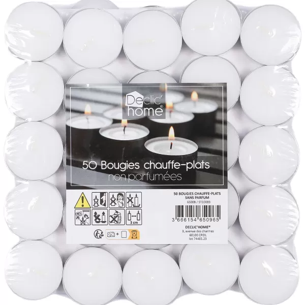 Best DECLIC HOME 50 Bougies Chauffe Plat Blanche Sans Parfum