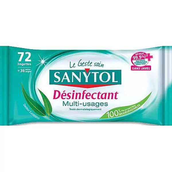 Best SANYTOL 72 Lingettes Desinfctantes Mutli-Usages 94% Vegetal Eucalyptus & Menthe