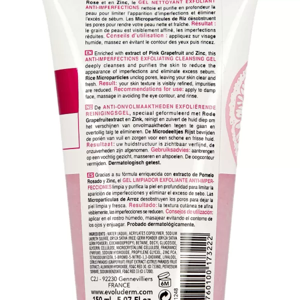 Outlet EVOLUDERM Gel Nettoyant Exfoliant Pamplemousse Rose