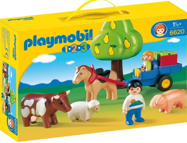 New PLAYMOBIL Jeux De Construction - Enfant, Charrette Et Animaux