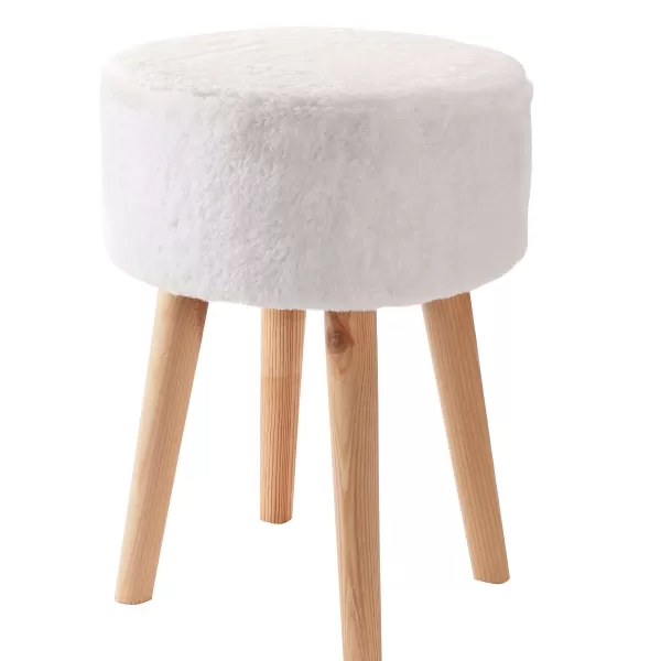 Best Sale DECLIC HOME Tabouret En Fausse Fourrure Et Pieds En Bois