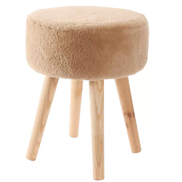 Best Sale DECLIC HOME Tabouret En Fausse Fourrure Et Pieds En Bois