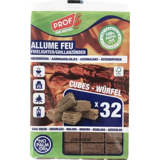 32 Allume Feu Cubes Bois