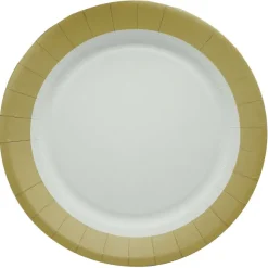 10 Assiettes En Carton 18Cm Blanches Et Or