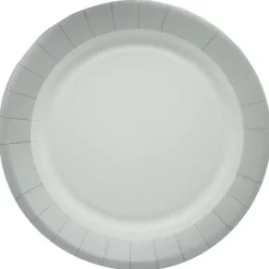10 Assiettes En Carton 23Cm Blanches Et Argent