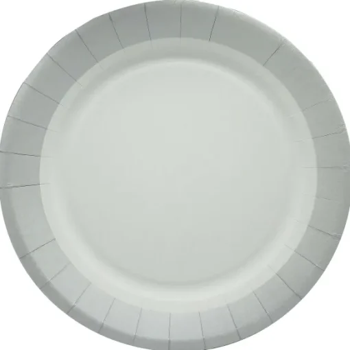 10 Assiettes En Carton 18Cm Blanches Et Argent