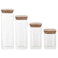 4 Bocaux En Verre Couvercle Bambou