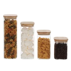 4 Bocaux En Verre Couvercle Bambou