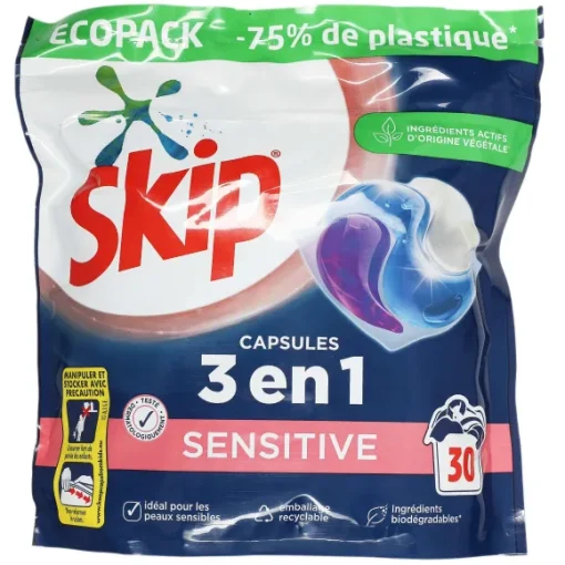 30 Capsules Lessive 3 En 1 Sensitive