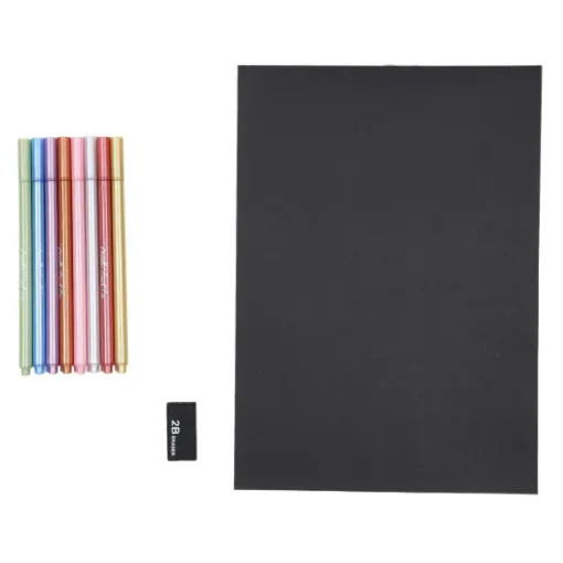 Coffret Dessin Avec Feuilles Noires Et Feutres M Talliques