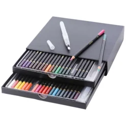 40 Crayons De Couleur Aquarellables + 2 Pinceaux Eau Avec R Servoir