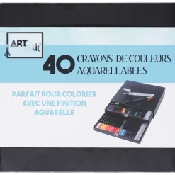 40 Crayons De Couleur Aquarellables + 2 Pinceaux Eau Avec R Servoir