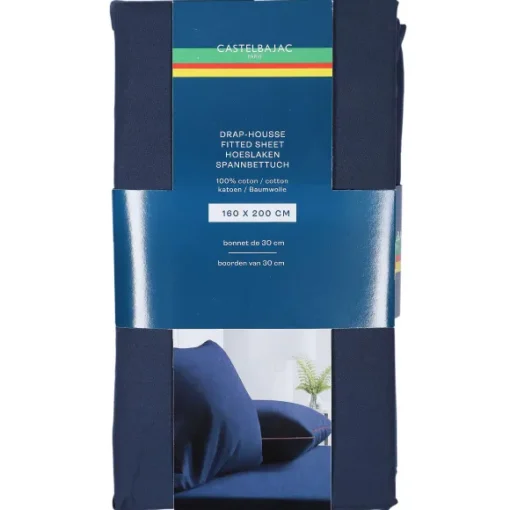 Drap Housse Uni Marine 160X200 Cm