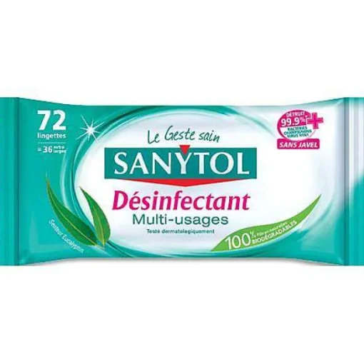 72 Lingettes Desinfctantes Mutli-Usages 94% Vegetal Eucalyptus & Menthe