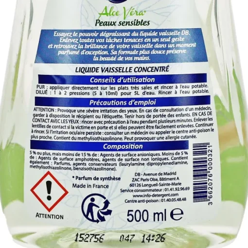 Liquide Vaisselle Aloe Vera Peaux Sensibles