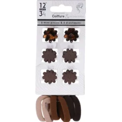 Lot De 6 Mini Pinces Et Lastiques Marron
