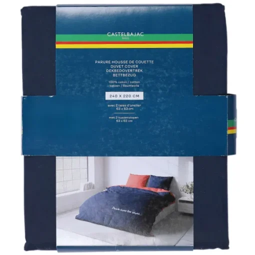 Parue De Lit Uni Bleu Housse De Couette 240X220 Cm + Taies D'Oreillers