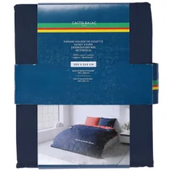 Parure De Lit Uni Bleu 260X240 Cm + 2 Taies D'Oreillers