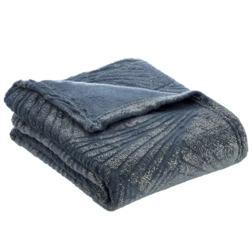Plaid En Flanelle Bleu Canard Et Or 125X150Cm