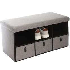 Pouf De Rangement Pliable Avec 3 Tiroirs