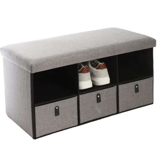 Pouf De Rangement Pliable Avec 3 Tiroirs