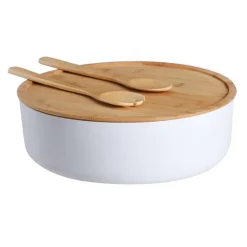 Saladier En Bambou Couvercle + Couverts
