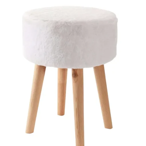 Tabouret En Fausse Fourrure Et Pieds En Bois