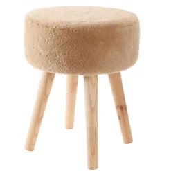 Tabouret En Fausse Fourrure Et Pieds En Bois