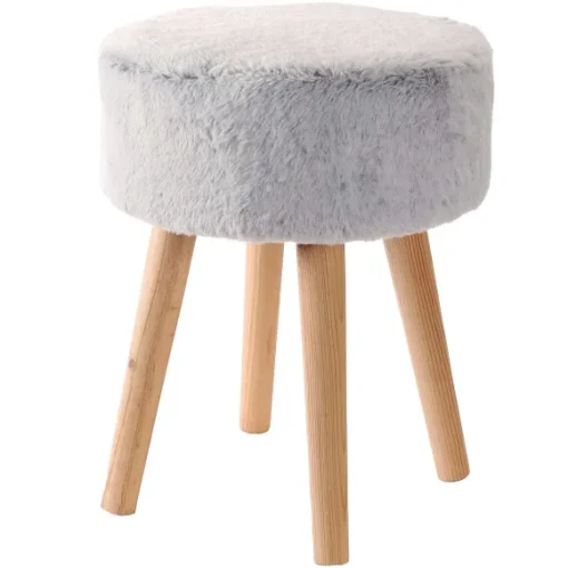 Tabouret En Fausse Fourrure Et Pieds En Bois